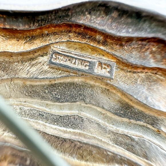 Sterling Silver Crescent Moon Brooch | Vintage Modernist Signed NR Designer Pin - Picture 9 of 14